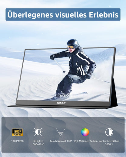 Yodoit Tragbarer Monitor 16" FHD IPS USB-C für Laptop PC
