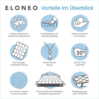 ELONEO Gel Topper 80x200 cm, Matratzentopper aus Gel-Memory-Schaum