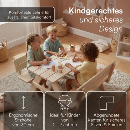 Bellabino Inny Kindersitzgruppe aus Kiefernholz mit 2 Bänken