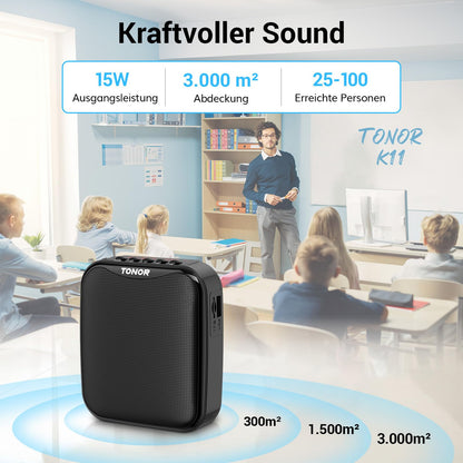 TONOR K11 Sprachverstärker tragbar mit Bluetooth und Wireless Headset