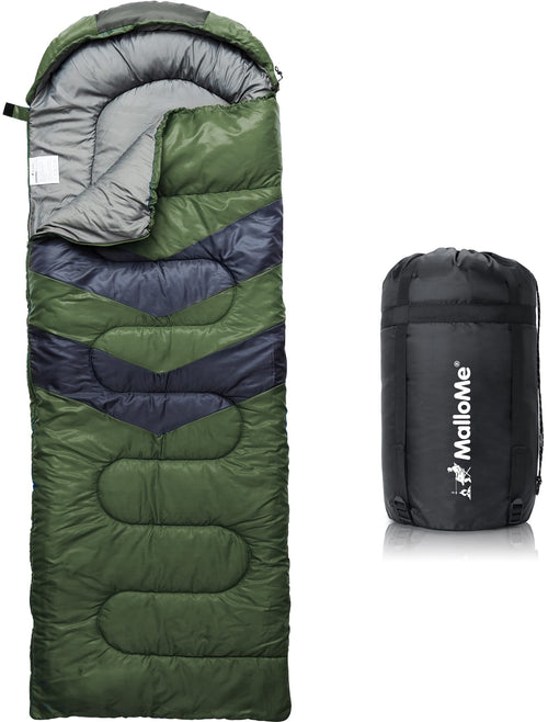 MalloMe Camping-Schlafsack für Erwachsene und Kinder mit wasserdichter Aussenhülle und Kompressionssack