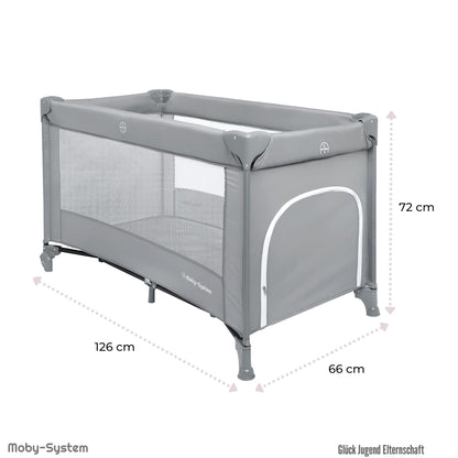 Moby-System Baby Reisebett 128x68 cm, faltbar mit Matratze, grau