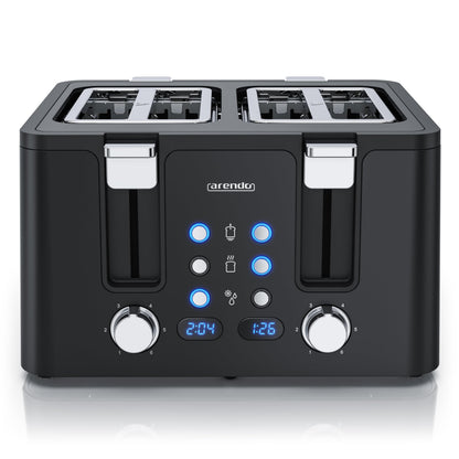 Arendo MANANA X2 Toaster 4 Scheiben Edelstahl, schwarz, mit Brötchenaufsatz und LED-Restzeitanzeige