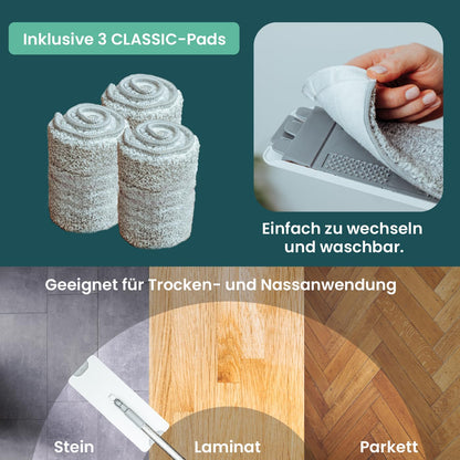WONDERHOME Bodenwischer Set mit Eimer und 3-Kammer-System