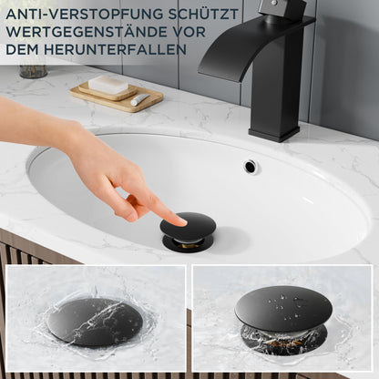 FORIOUS Wasserfall Waschtischarmatur schwarz matt mit Ablaufgarnitur