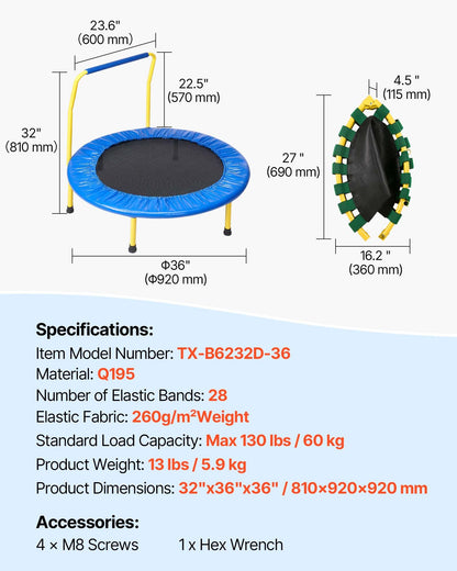 VEVOR Mini Fitness Trampolin Klappbar - Indoor/Outdoor, Blau