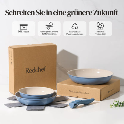 Redchef Pfannenset abnehmbarer Griff Induktion Keramik 6-teilig Blau
