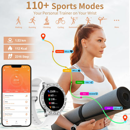 fitonyo Smartwatch Damen Diamond mit Telefonfunktion und 3 Bändern