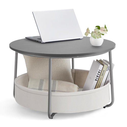 VASAGLE Couchtisch LCT244G01 mit Stauraum - zementgrau-cremeweiss. Rechteckiger Couchtisch mit Ablage und Stauraum.