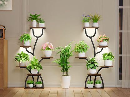 BACEKOLL Pflanzenständer mit Wachstumslicht – 6 Ebenen Schwarz 2er-Set