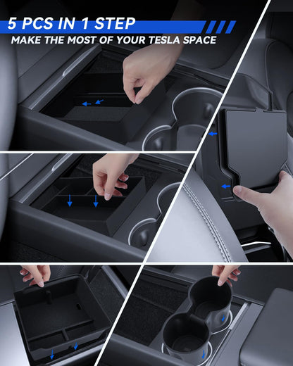LANTU Tesla Model Y Juniper Mittelkonsole Organizer Set - 5 Pcs Beflockung