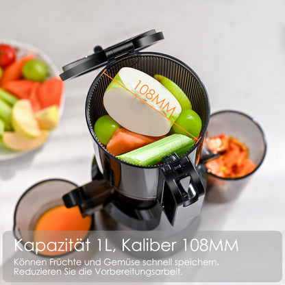 Fretta F5000 Slow Juicer Entsafter mit 108 mm Einfüllöffnung, 200 W