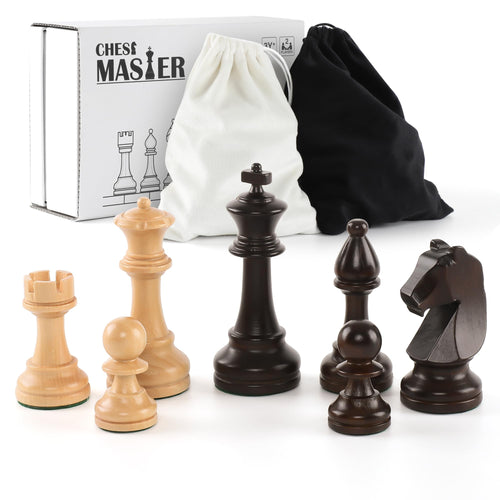 Puecrof Schachfiguren Set – 32 Staunton Holzfiguren, König 9,5 cm aus massivem Naturholz