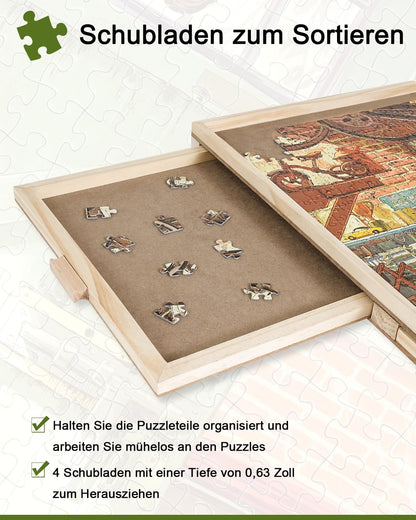 Drehbares Puzzlebrett 2000 Teile mit Schubladen, Abdeckung 72x102cm