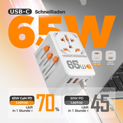 TESSAN 65W GaN Reiseadapter Weltweit mit 2 USB-C und 2 USB-A