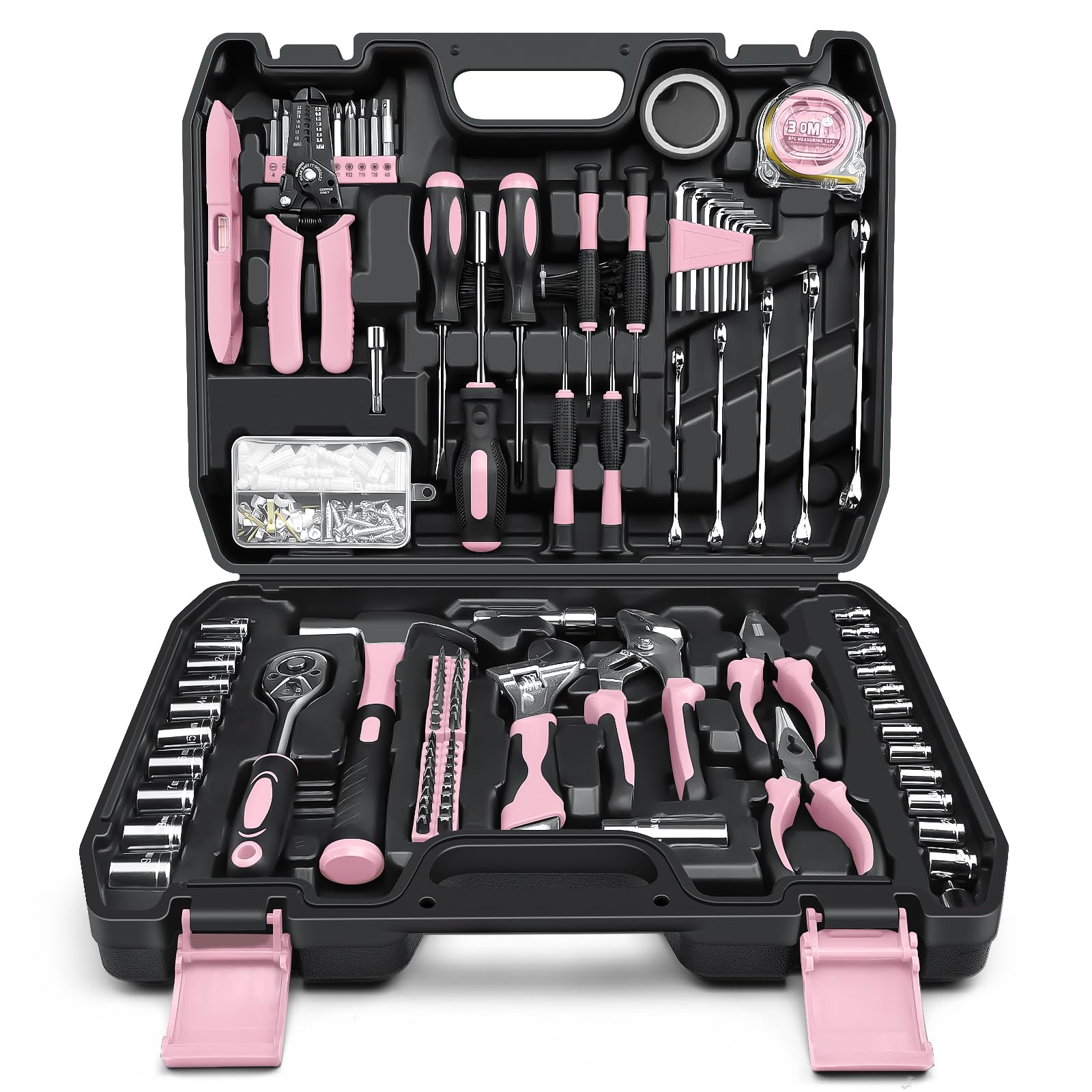 Sundpey Werkzeugkoffer Gefüllt 281tlg Werkzeug Set - Rosa. Rosa Koffer mit 281 Werkzeugen für Reparatur und Montage.