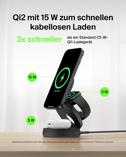 Belkin BoostCharge 3-in-1 Ladestation Qi2 15W MagSafe – Schwarz