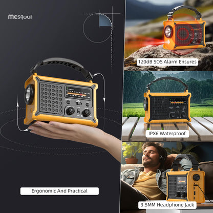 Mesqool CR1030 Solar-Kurbelradio, AM/FM Notfallradio mit Powerbank