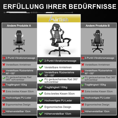Airfish Ergonomischer Massage Gaming Bürostuhl - Weiss