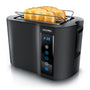 Arendo Frukost Touch Compact Toaster, 2 Scheiben, Edelstahl in Schwarz mit Touch-Display und Brötchenaufsatz