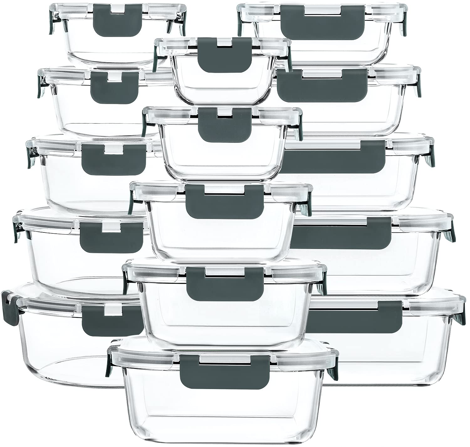 MCIRCO Glas-Frischhaltedosen Set 30-teilig – Glasbehälter mit transparenten Deckeln
