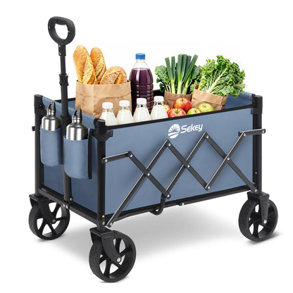 Sekey Bollerwagen Mini 4029, faltbarer Handwagen bis 80 kg, Blau, mit höhenverstellbarem Griff