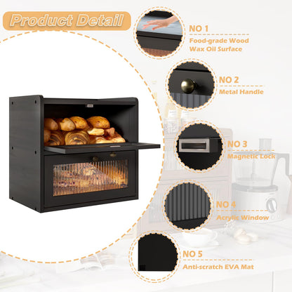 Alpeir Brotkasten Holz 2 Etagen – Acryl-Sichtfenster Schwarz