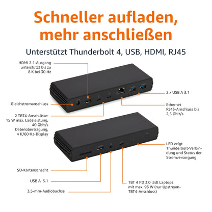 Amazon Basics Thunderbolt 4/USB 4 Pro-Dockingstation – Schwarz