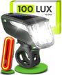 VELMIA LED Fahrradlicht Set 100 Lux StVZO mit Bremslicht schwarz – Front- und Rücklicht