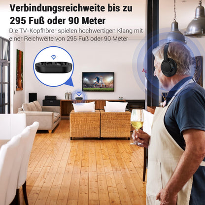 LETSACTIV M98 Funkkopfhörer für Fernseher mit Ladestation, Schwarz