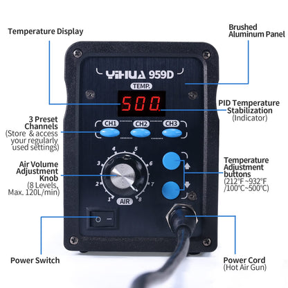 YIHUA 959D Heissluft SMD Lötstation – 700W EU Stecker