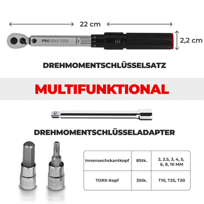PRO BIKE TOOL Drehmomentschlüssel Fahrrad Motorrad 1/4 Zoll 2-20 Nm