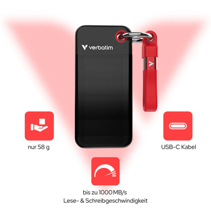 Verbatim Pocket SSD Tragbare Externe Festplatte 1 TB Schwarz/Rot