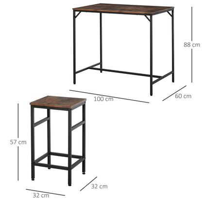 HOMCOM 5-teiliges Bartisch Set - Rustikal-Braun+Schwarz