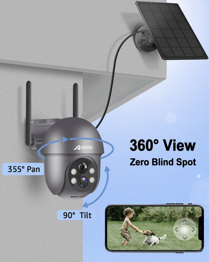 ANRAN 2K Solar Überwachungskamera Aussen WLAN 360° PTZ, 2er-Set