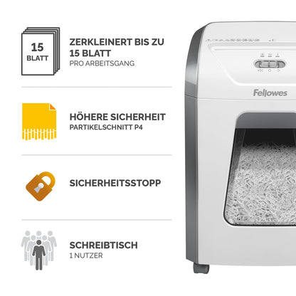 Fellowes Powershred 15C Aktenvernichter Querschnitt P4 - 15 Blatt Weiss