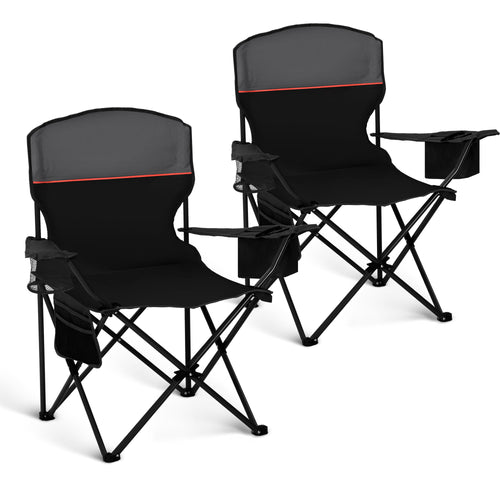 LET'S CAMP Campingstuhl 2er-Set, klappbar, bis 120 kg, Schwarz – gepolstert, mit Armlehnen