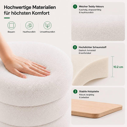 Zedelmaier Teddy Hocker mit Stauraum, rund, weiss, 120 kg belastbar