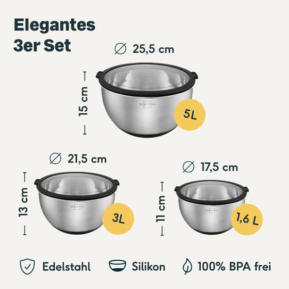 SILBERTHAL Edelstahl-Rührschüssel-Set mit Deckel, 3-teilig