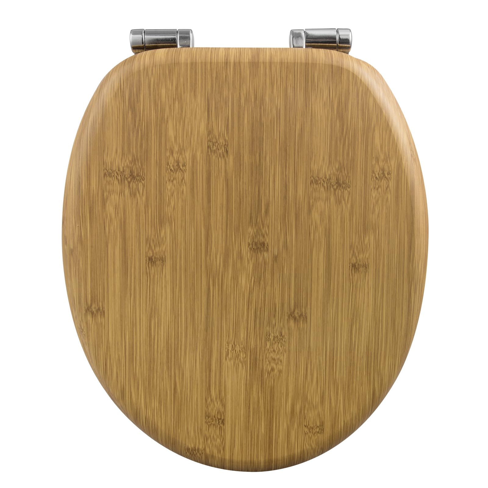 WOLTU WC-Sitz mit Absenkautomatik, MDF, Oval, Bamboo-Dekor in Bambusoptik, mit Scharnieren aus Edelstahl und Zinklegierung