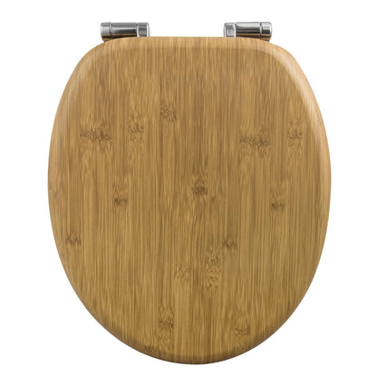 WOLTU WC-Sitz mit Absenkautomatik, MDF, Oval, Bamboo-Dekor in Bambusoptik, mit Scharnieren aus Edelstahl und Zinklegierung