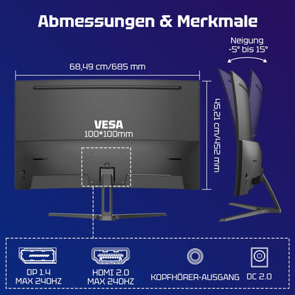 Amzfast AMZG27C1 Pro Curved Gaming Monitor - 27" FHD 240Hz