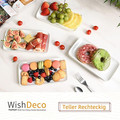 WishDeco Servierteller 6er Set, Porzellan weiss, rechteckig 23x12 cm
