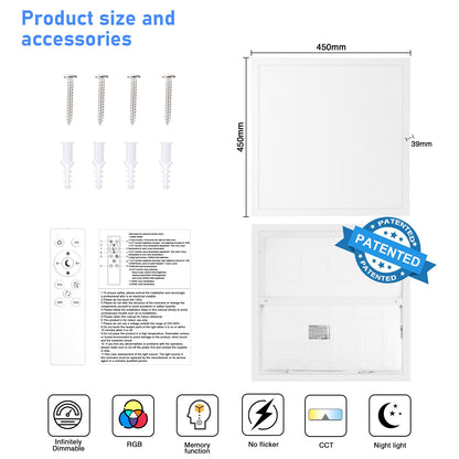 Oraymin LED Panel Deckenleuchte - RGB Dimmbar 45x45 cm
