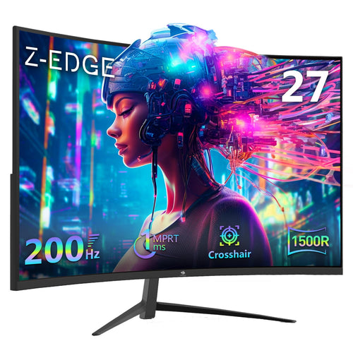 Z-Edge 27 Zoll Curved Gaming Monitor 200Hz 1ms: Schwarzer Monitor. Ideal für schnelle, flüssige Gaming-Erlebnisse mit 200Hz und 1ms.