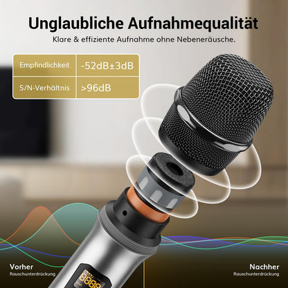 TONOR TW820 Professionelles UHF Dual Funkmikrofon - Silber
