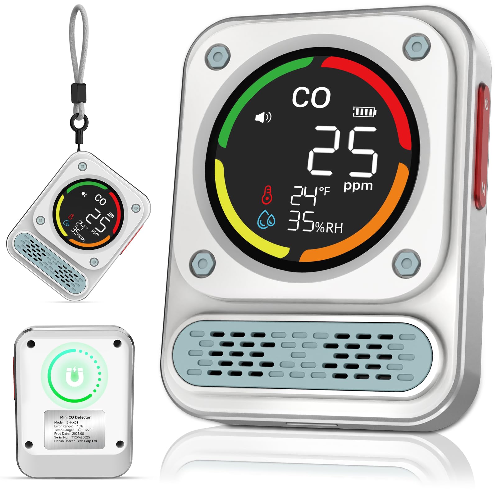 GLXY BH-X01 Kohlenmonoxid-Melder, tragbarer 3-in-1 CO-Melder mit LCD-Display und Aufhängeseil