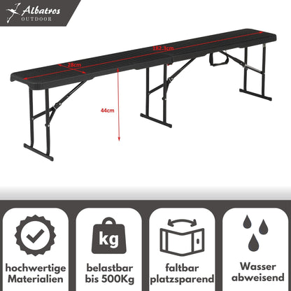 Albatros Bierzeltgarnitur 3-teilig klappbar - Rattan-Optik Schwarz