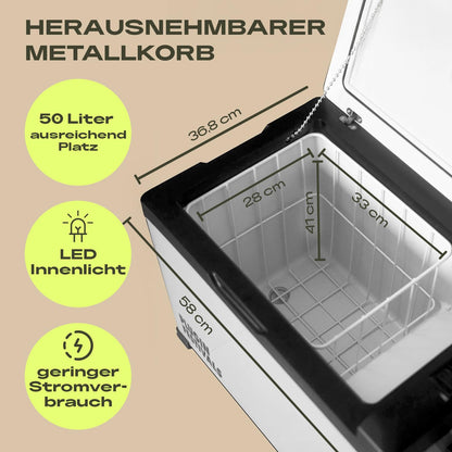 PLUG IN FESTIVALS Kompressor Kühlbox 50 Liter bis -20 °C 12V/230V