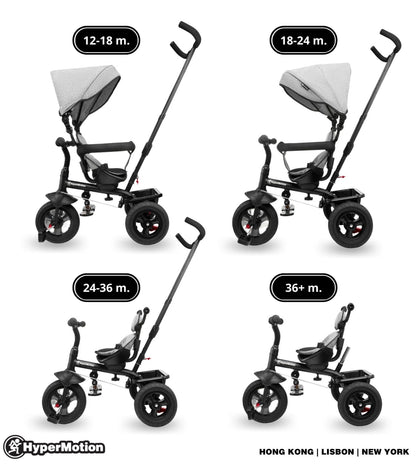HyperMotion Dreirad mit Schubstange, 3-in-1 Kinderfahrzeug, Grau